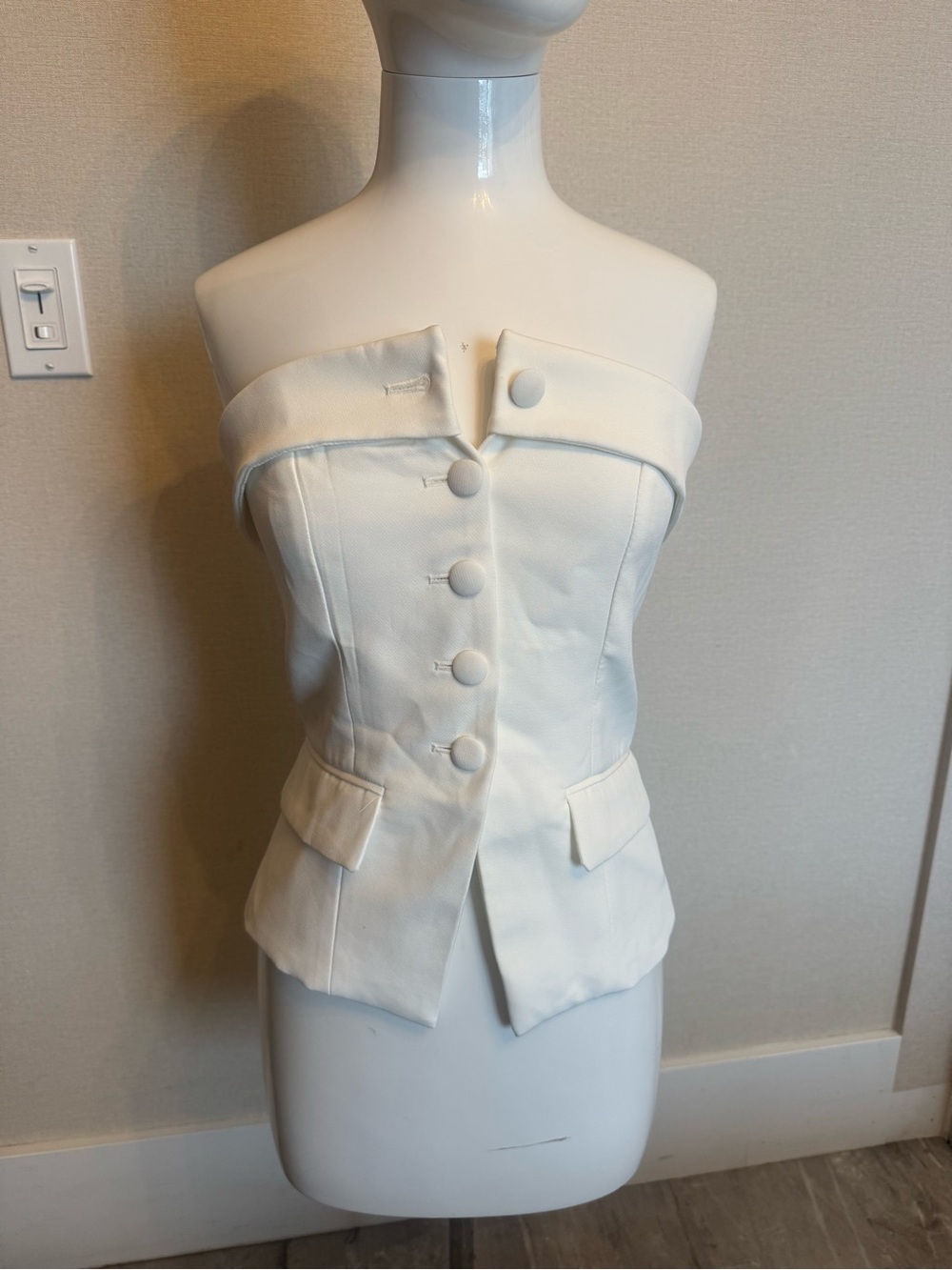 Princess Polly Strapless White Tailored Button-Front Top